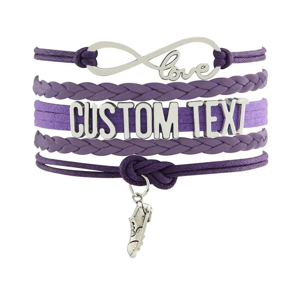 Пользовательские текстовые Браслеты Кожаные плетеные браслеты обувь кулон