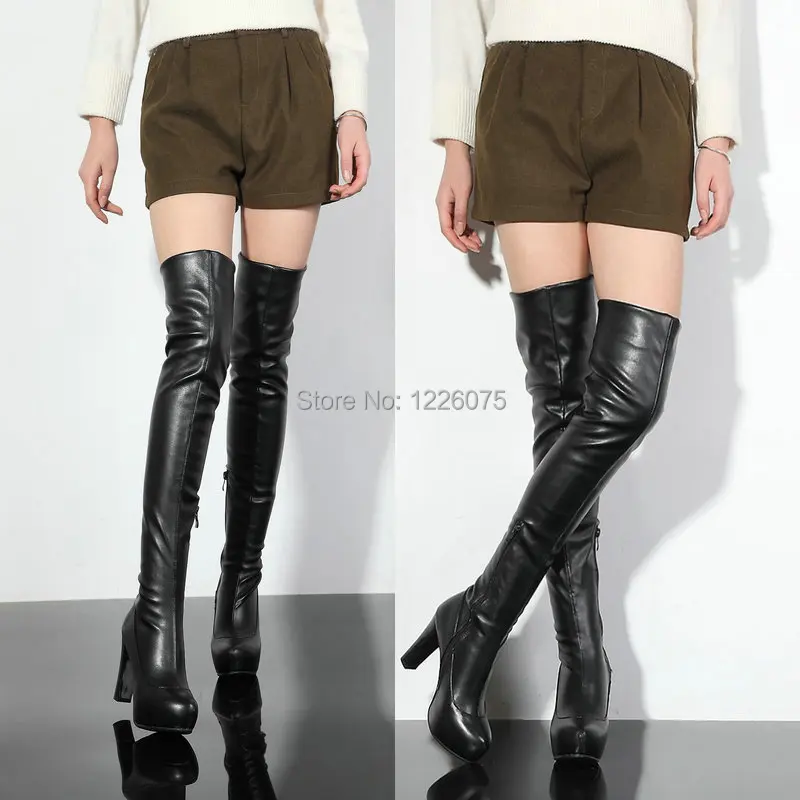 New Womens Sexy Black Over the Knee Tight High Tall Platform Boots