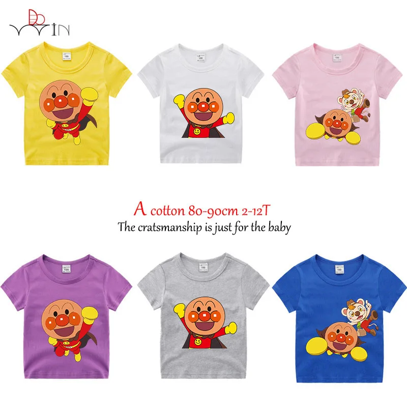 

HOT Summer Short Sleeve Boys T shirt Anpanman Cartoon Print Children's T-shirt Cute Funny Baby Clothes 2-12T Kids 001