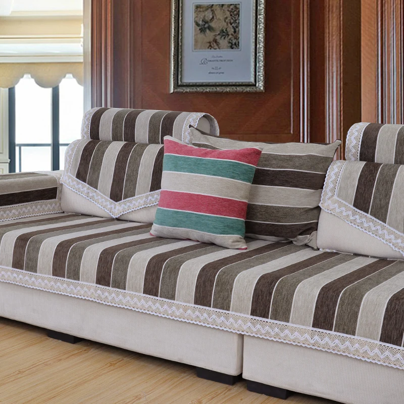 Modern Chenille Flocked Striped Sectional Sofa Covers Home Modern Chenille Flocked Striped Sectional Sofa Covers Home