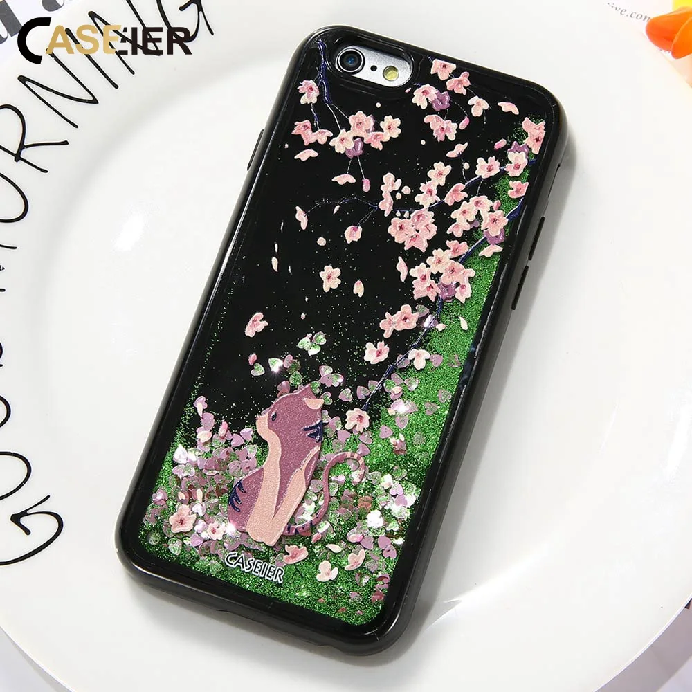 Чехлы CASEIER Quicksand Sakura для iPhone 6 6S 7 8 Plus X с жидким блеском мягкая рамка чехлы