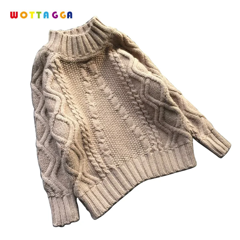 

WOTTAGGA Girls Sweater Long Sleeve Pullover Children Sweaters Solid Long Sleeve Outerwear O-neck Kids Knitwear 4-8Y