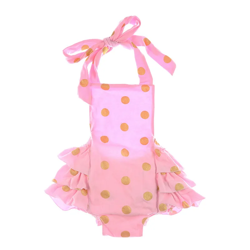 Cheap Baby Girls Clothes Wholesale Toddler Clothing Romper Summer Gold Polka Dots Pink Bubble