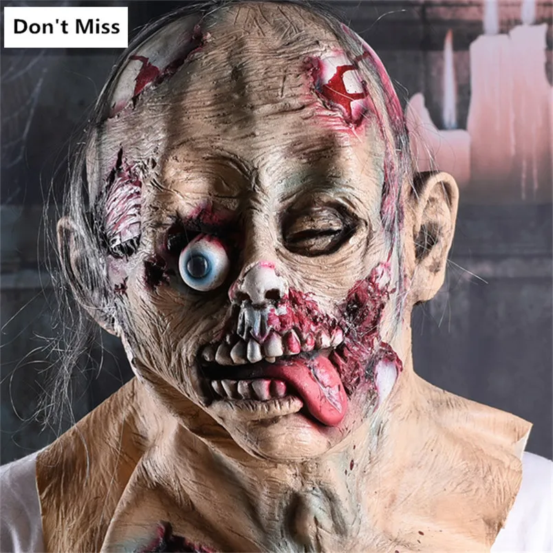 

Halloween Horror Mask Rot Face Big Tongue Walking Dead Mask Disgusting Headgear Zombie Mask Haunted House Frighten Props