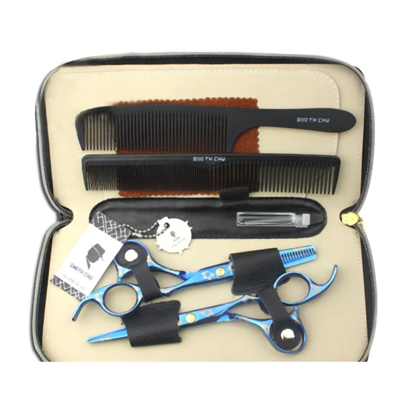 blue black Smith Chu 6 дюймов Парикмахерские ножницы для стрижки, парикмахерские ножницы для резки, филировочные ножницы, синие вишневые цвета, парикмахерские ножницы - Цвет: blue black