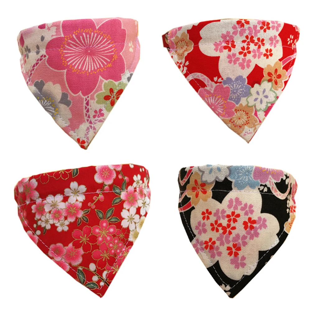 Cat Neck Scarf Bandana flowers Patterns Japanese Style Adjustable Pet Dog Puppy Bibs Collar Neckerchief Dogs Accessories Groomin