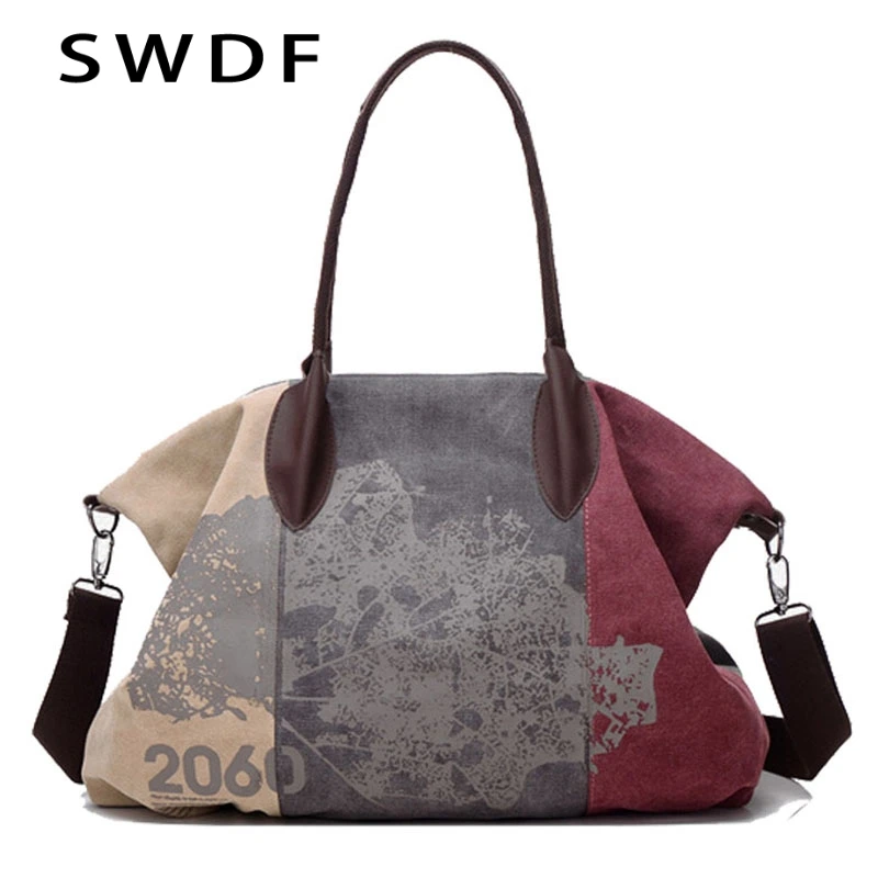 

SWDF Women Fashion Messenger Bag Large-capacity Printed Canvas Bag Luxury Crossbody Bags Designer Plush Ladies Handbags Bolsas