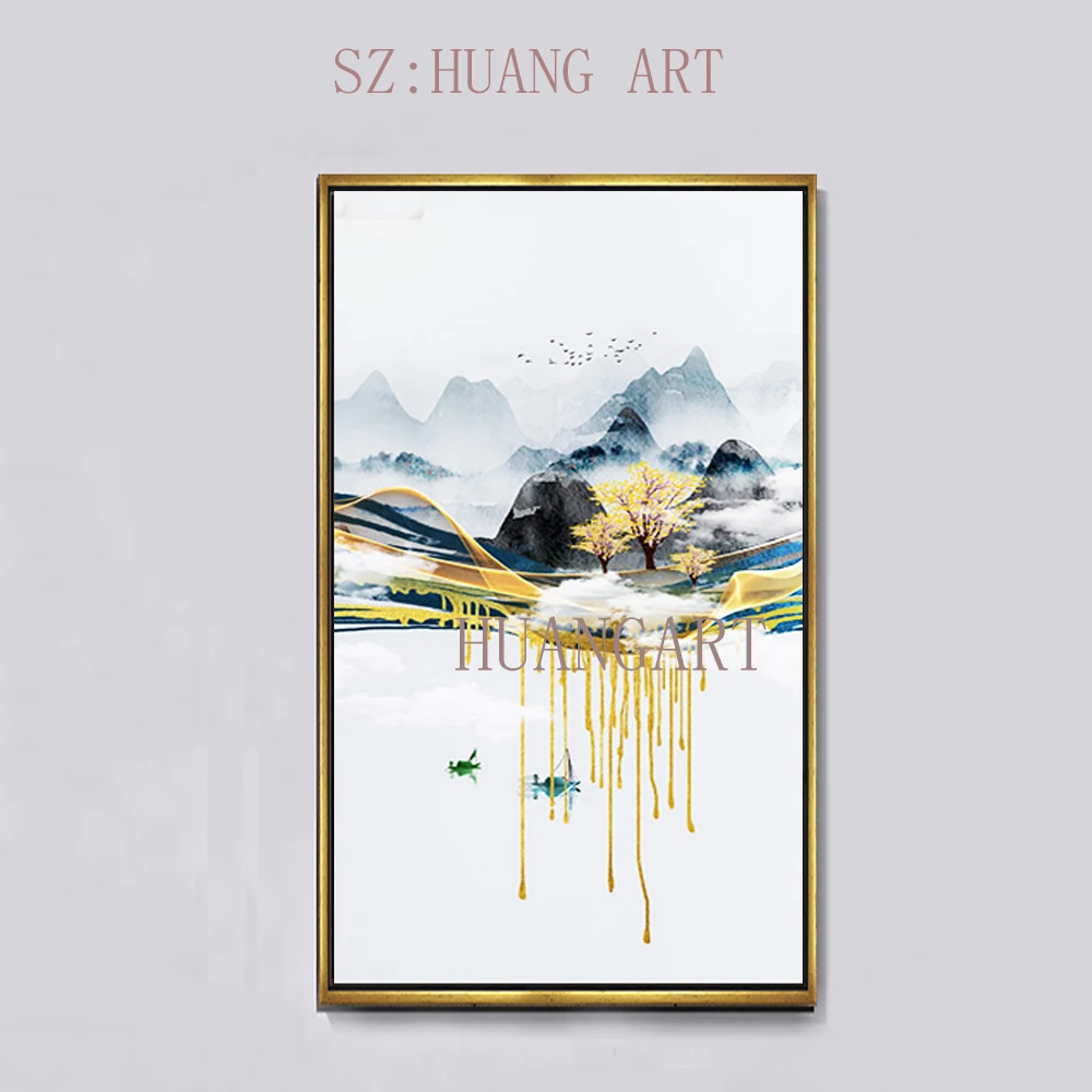 Hand Painted Abstract Gold Yellow Mountain Colourful oil Painting On Canvas Wall Art Adornment Pictures For Living Room | Дом и сад