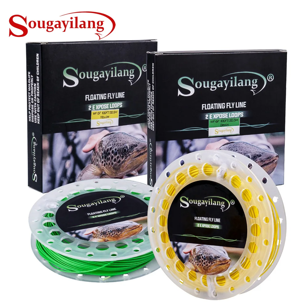 Sougayilang 100FT يطير خط WF 4/5/6/7/8F الوزن إلى الأمام العائمة صنارة صيد السمك بذبابة الصيد الصناعية مع ملحومة الحلقات جديد وصول عالية الجودة