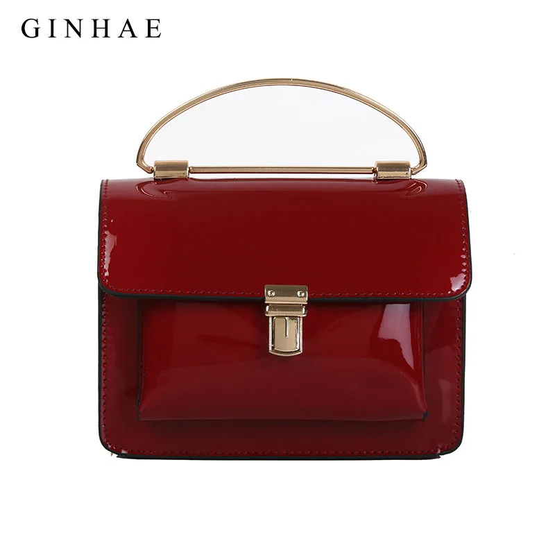 

Women Metal Ring Bag Luxury Patent Leather Female Tote Handbags 2019 Fashion Chain Ladies Shoulder Bag Crossbody Bags For Women