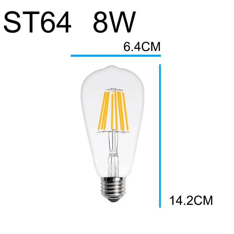 10 шт. 220 В винтажный светодиодный лампочка накаливания Эдисона E27 E14 Ретро лампа стеклянная лампочка светильник-свеча лампада ампула Bombilla Lampe Zarovka - Испускаемый цвет: ST64 E27 8W