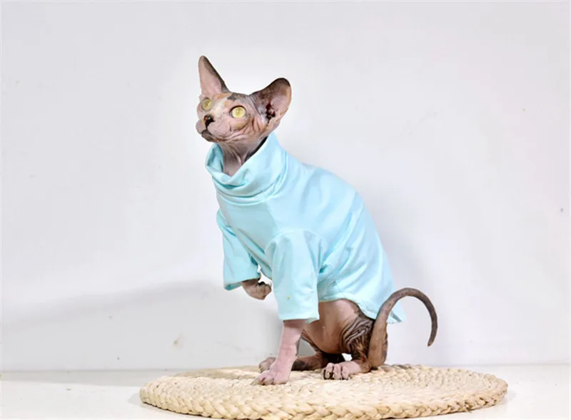 Hairless Sphinx/Одежда для кошек из чистого хлопка; толстовки для кошек с высоким воротником; облегающая блузка с длинным рукавом для осени и зимы; костюм кошки 20E