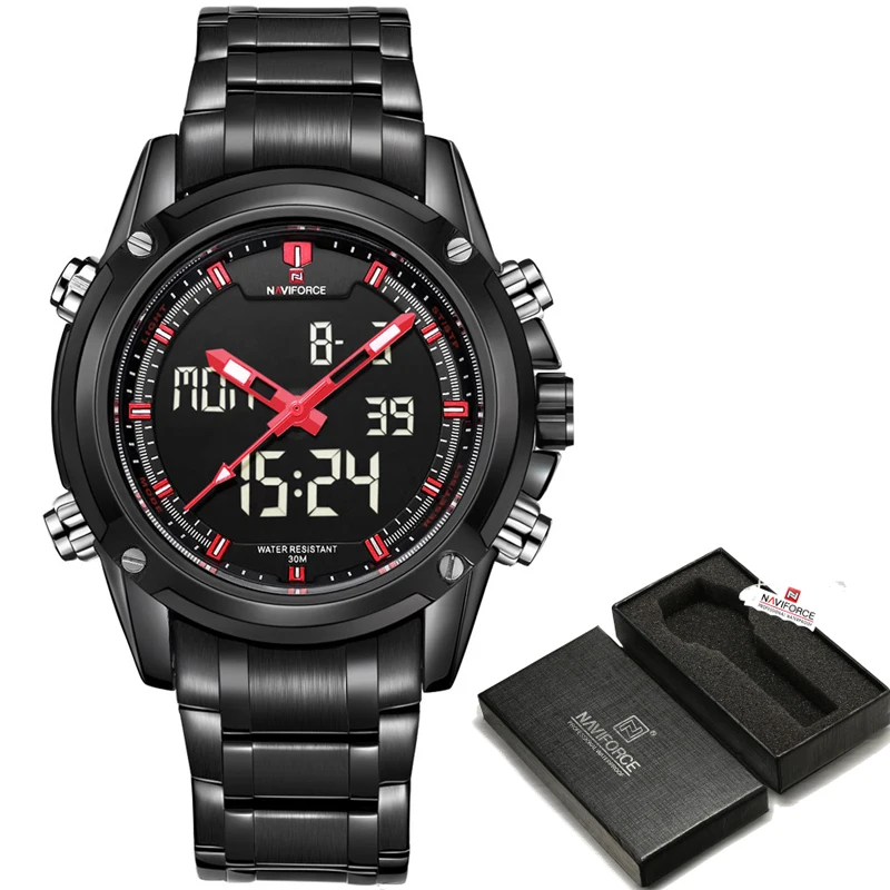 Prix pour Montres Hommes 2017 NAVIFORCE Marque Sport En Acier Plein Numérique LED Quartz Montre De Luxe Militaire de L'armée Montre-Bracelet relogio masculino Prix pour Montres Hommes 2017 NAVIFORCE Marque Sport En Acier Plein Numérique LED Quartz Montre De Luxe Militaire de L'armée Montre-Bracelet relogio masculino