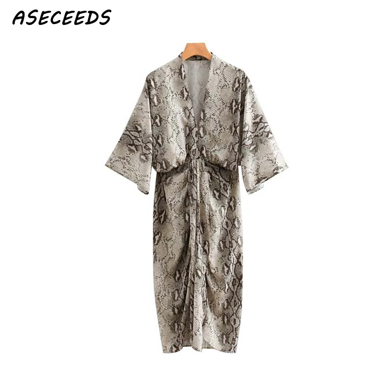 

Summer dress elastic waist Sexy snake print dress casual midi dress elegant korean beach dress vestidos fall 2018