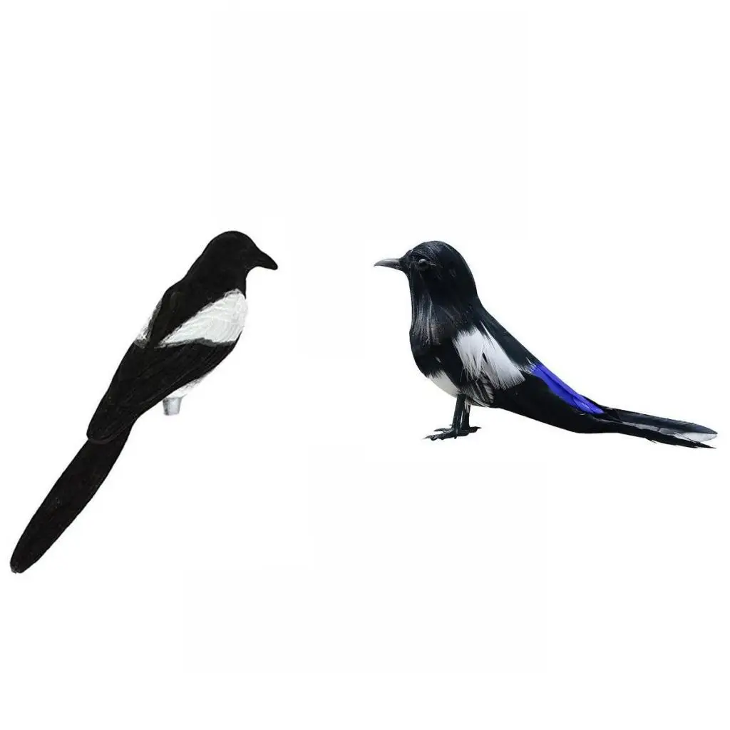 2 Piece Artificial Fur Animal Magpie Bird Ornament Home Garden Figurine Decor