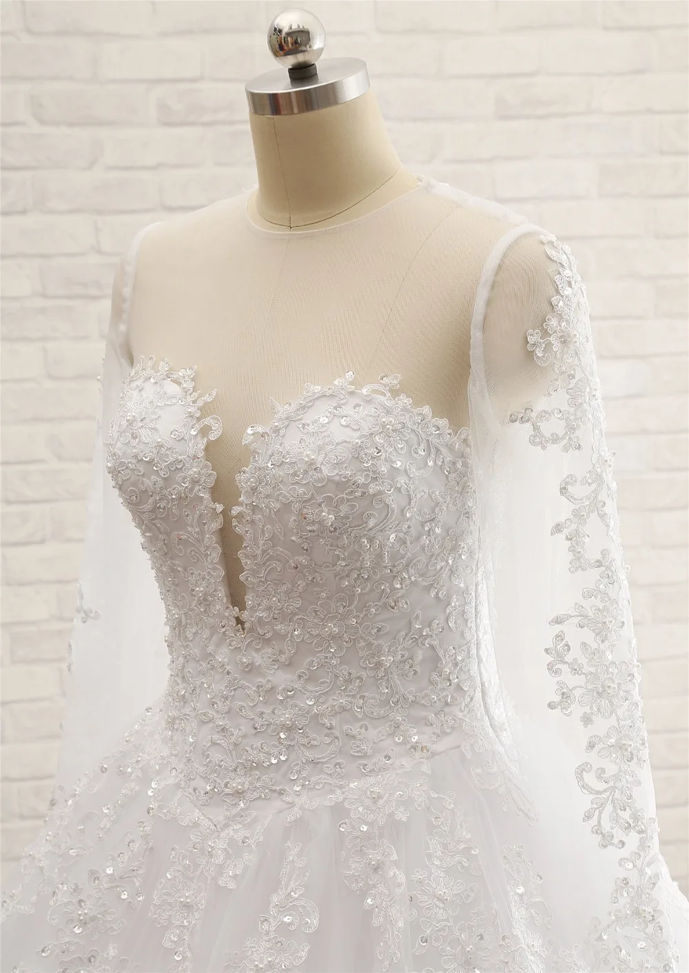 Vestito Sposa новые Дизайн с длинным рукавом Свадебные платья А Иллюзия декольте длинными шлейфами свадебное платье