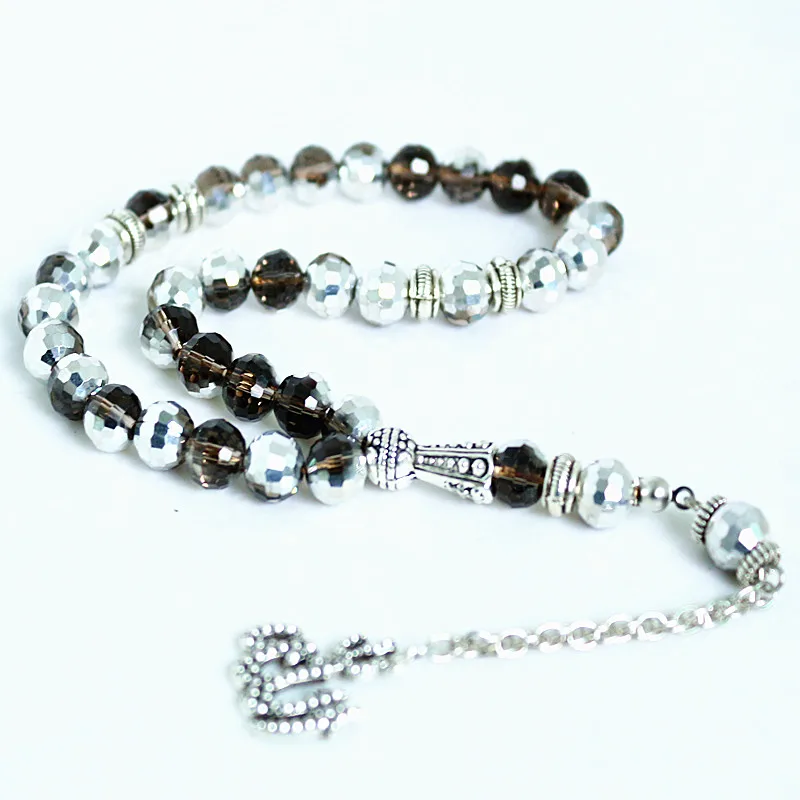 8mm Silver plated crystal Round Shape 33 Prayer Beads Islamic Muslim Tasbih Allah Mohammed Rosary For Men&Women Q-D004