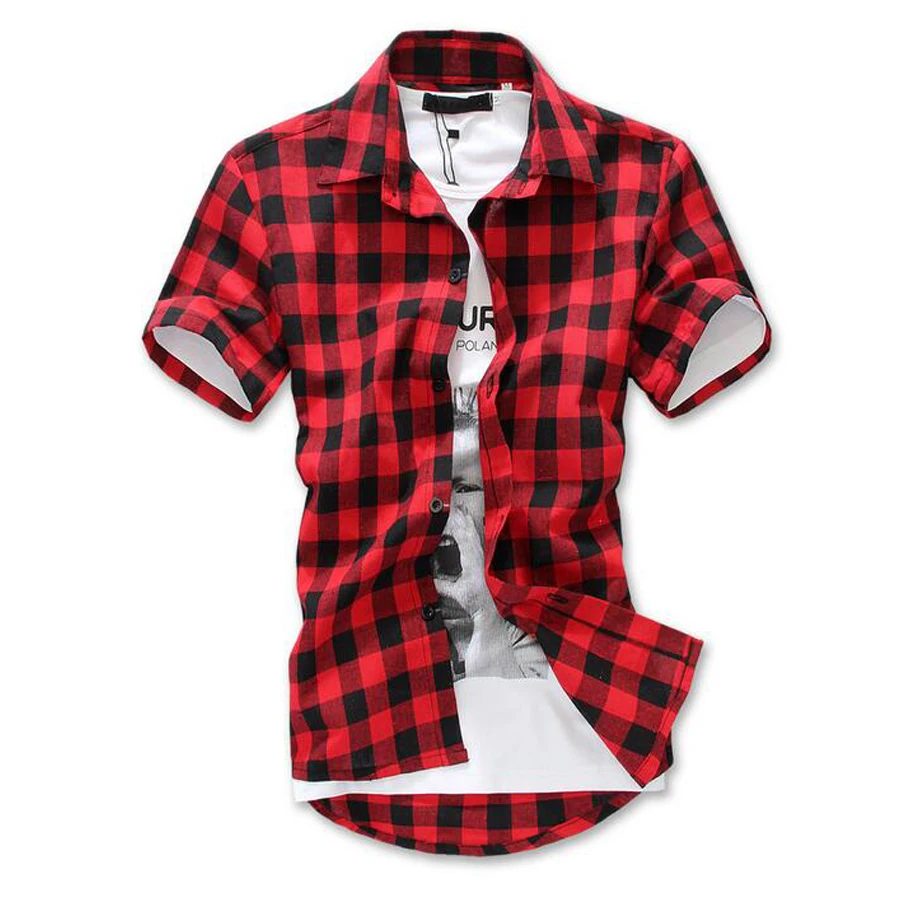 Compra Rojo y negro plaid camisa de los hombres online al