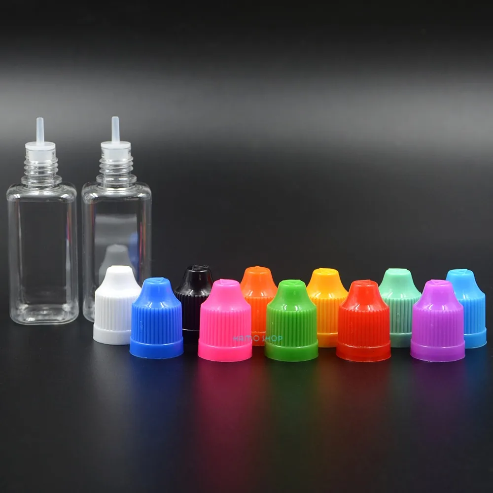

11pcs 30ml Mix 11 Colors Plastic Square Eliquid Bottle with Long Thin Tip Dropper and Childproof Cap PET