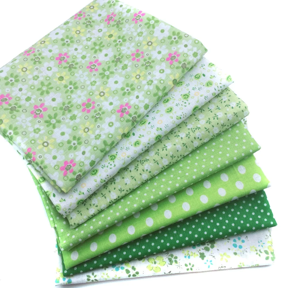 Хлопчатобумажная ткань, 7 шт./лот, обычная зеленая хлопковая стеганая наборы тканей, ткани для Diy лоскутного шитья, ткани, игрушки, Cloth-50x50cm