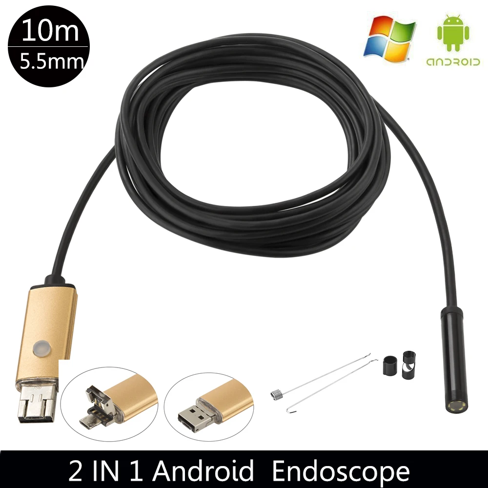 JCWHCAM HD 480 P 0.3MP 5,5 мм Android USB эндоскоп камера 6LED Змея гибкий USB эндоскоп 10 м Android OTG usb-бороскоп камера