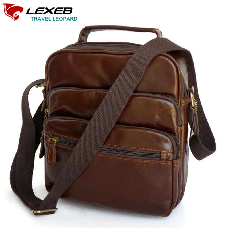 ФОТО Genuine Leather Sling Bag Men LEXEB Men's Fashion Casual Crossbody Bags Small High Quality 