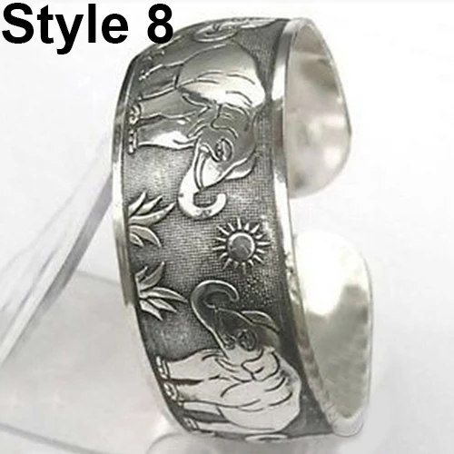 Vintage Tibetan Silver Elephant Carved Open Bangle Cuff Wide Bracelet Jewelry NEW Gypsy Square Flower Metal Tibetan Silver 6