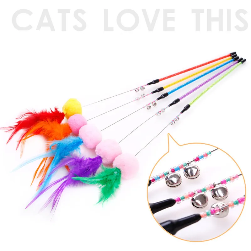 Cat toys Cute Colorful Feather Short Rod Teaser Wand Plastic