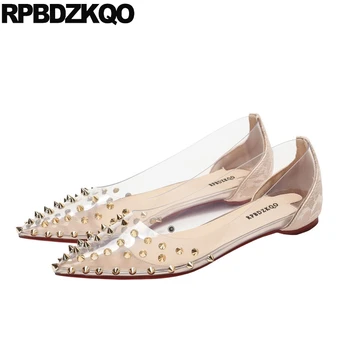 

rivet ladies transparent gold designer shoes china spring autumn flats female 2018 slip on pointed toe red stud beautiful women