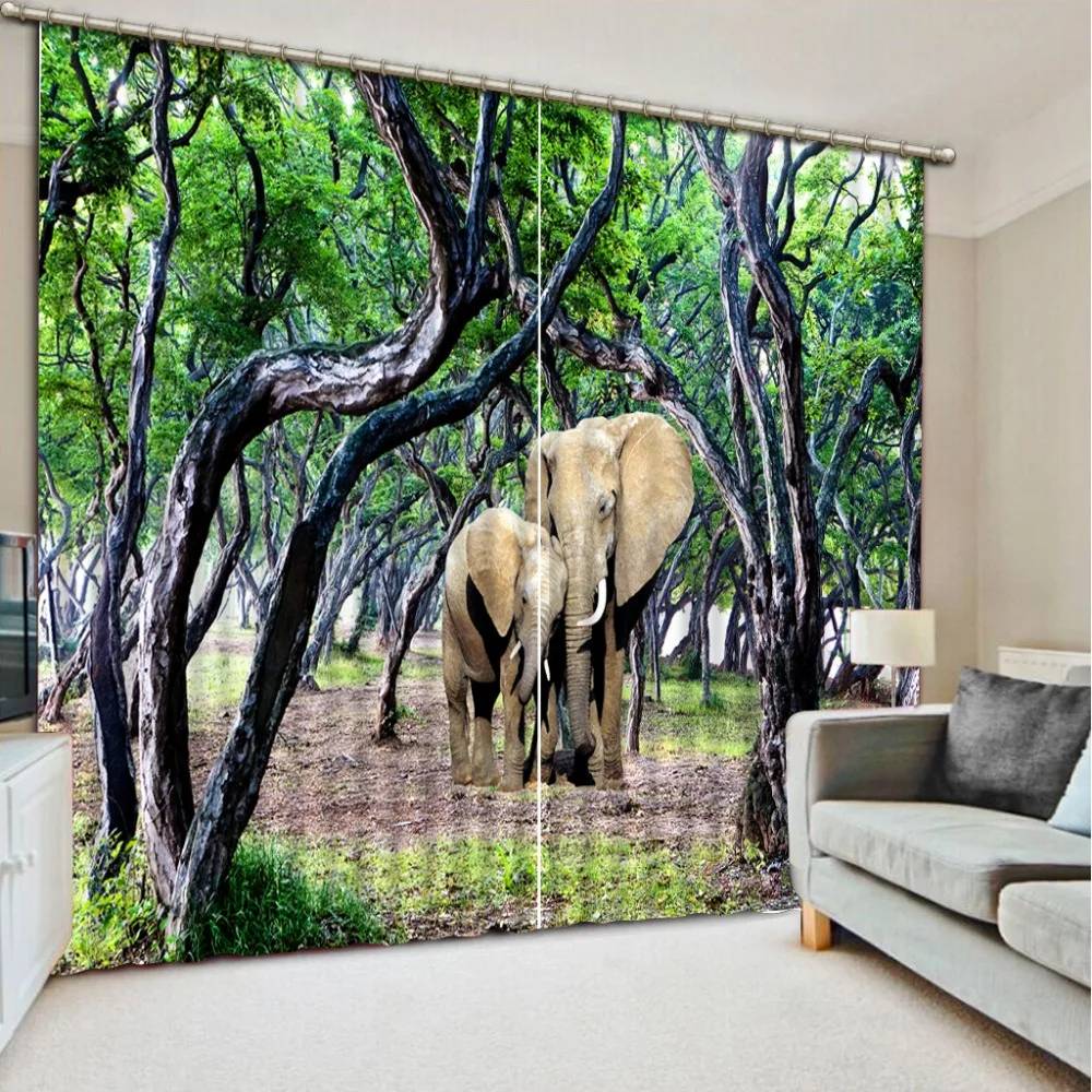 

blackout curtains customize window curtains for living room luxurious Elephant virgin forest wall broken modern 3d curtains
