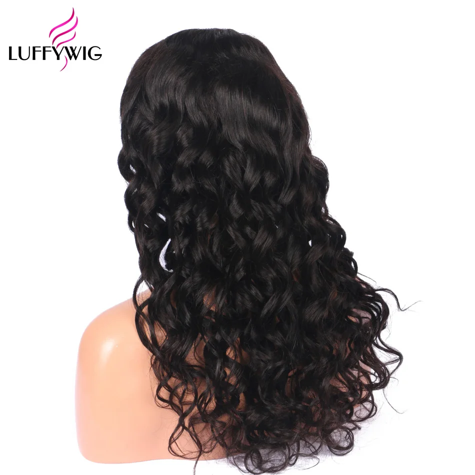 LUFFYHAIR 150% плотность Реми бразильская холодная завивка синтетические волосы на кружеве человеческие Искусственные парики Glueless