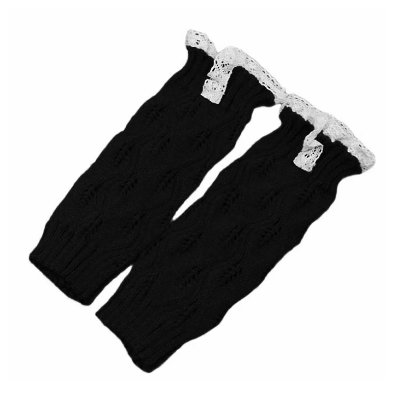 Модные вязаные крючком гетры для девочек с кружевной отделкой в виде листьев; носки с манжетами; NSV775 - Цвет: Black