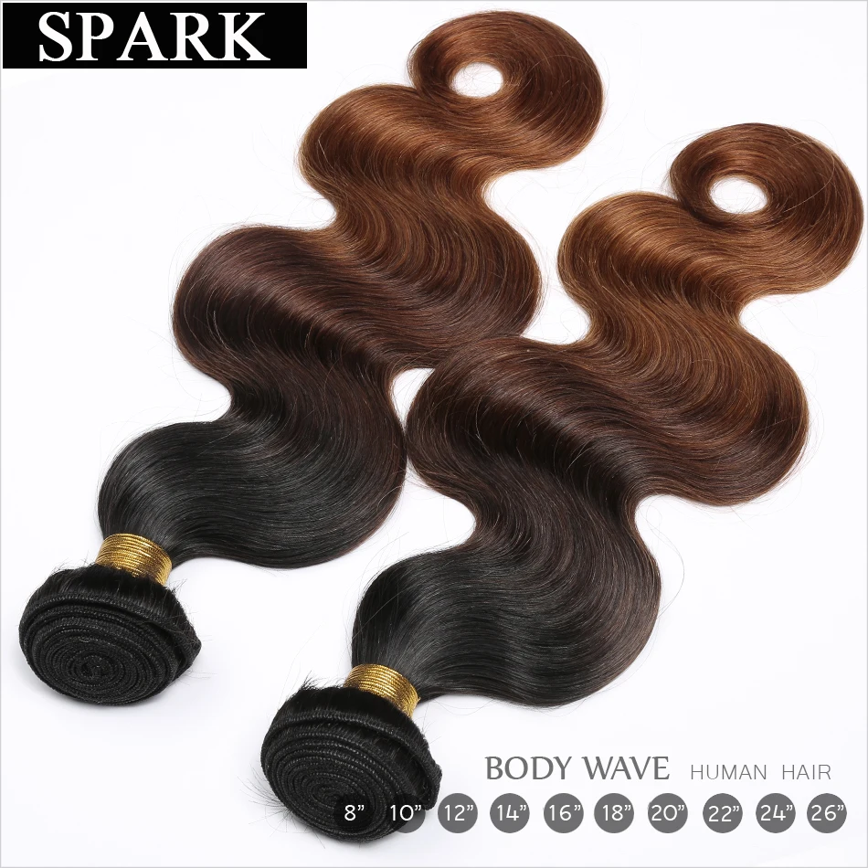 Spark волос эффектом деграде(переход от темного к бразильские волнистые волосы, для придания объема, 1/3/4 пряди натуральные кудрявые пучки волос 10-26 дюймов 1B/4/30& 27 Волосы remy удлинитель
