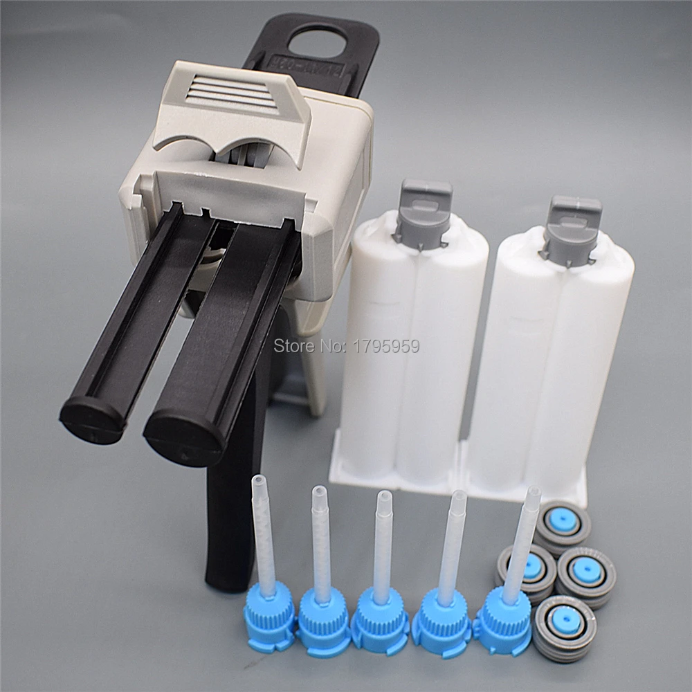 

50ml Manual Glue Gun 1:2 AB Glue Applicator Caulking Gun Dispenser with Static Mixing Nozzle 50ml Empty Dual-Barrel Cartridge