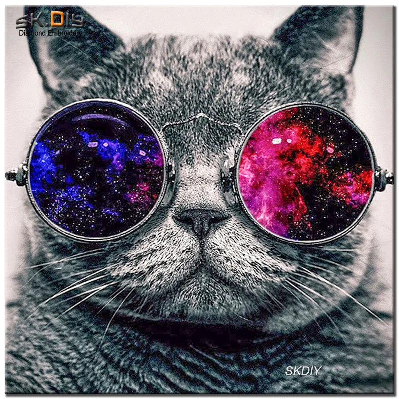 SK DIY 5D Diamond embroidery Cat glasses cool full square diamond painting 3D mosaic Mazayka needlework picture decor craft sale (1)
