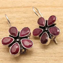 INDIO rubí Gemas Joyería ESTILO de LA FLOR de La Boda Deco Pendientes Plateados Plata