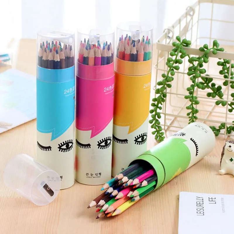 

Coloffice 24PCS/Box Creative 24 Colored Drawing Set For Kids Amateurish Color Pencil With Pencil Sharpener School Office Supply