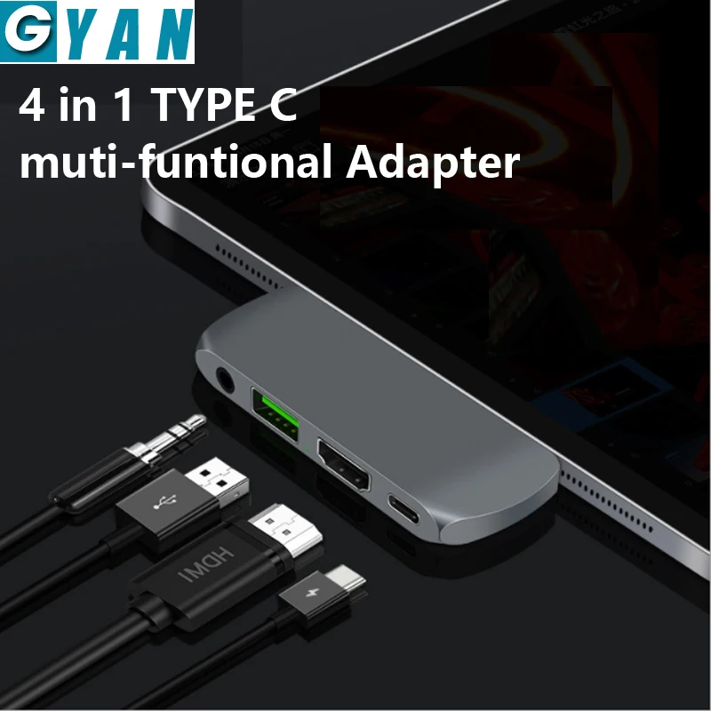 Type C к USB 3,0 адаптер USB-C вспомогательный конвертер Многофункциональный 4 в 1 Тип C к pd hdmi для macbook phone pad