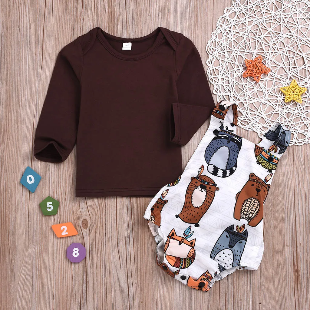 

2019 Baby Set Newborn Infant Baby Boys Girls Tops Cartoon Print Romper Outfits Set Baby Cloth Drop Shipping