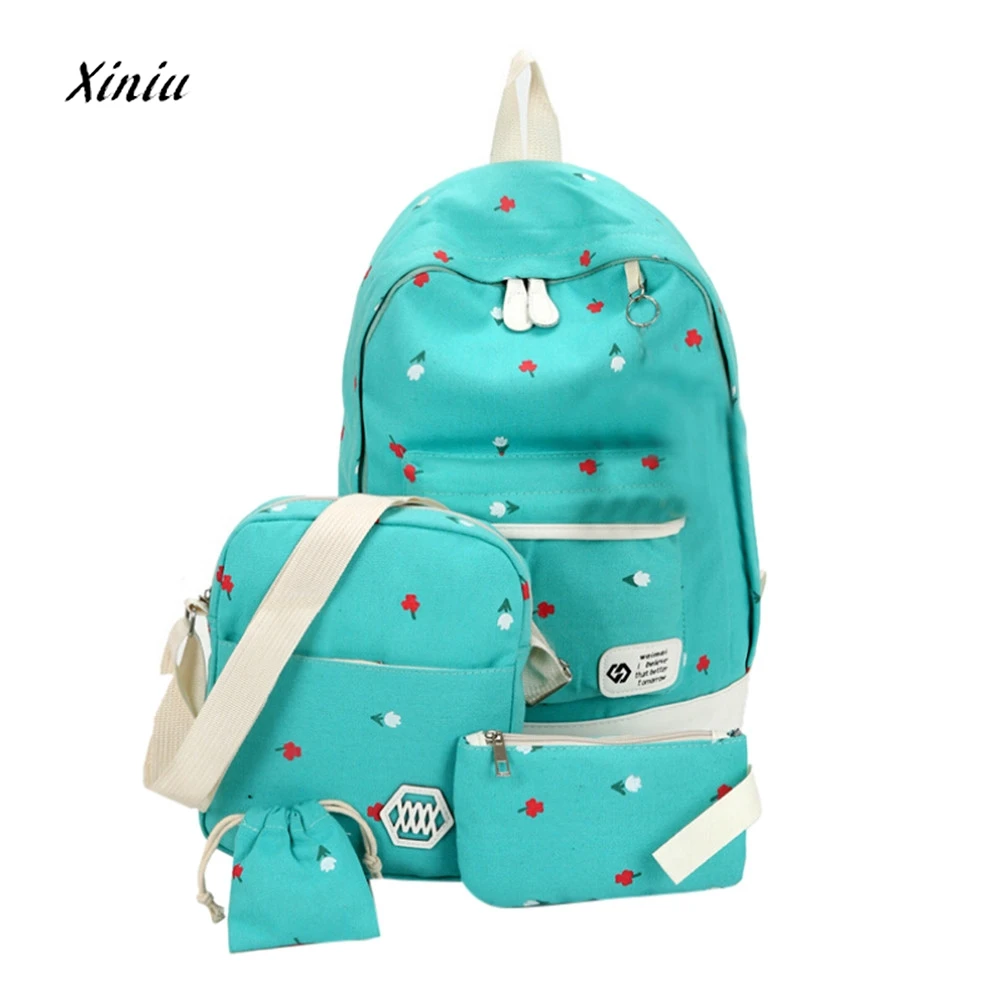 4 Sets Fashion Girls Cute School Backpacks Students Canvas Shoulder Bag