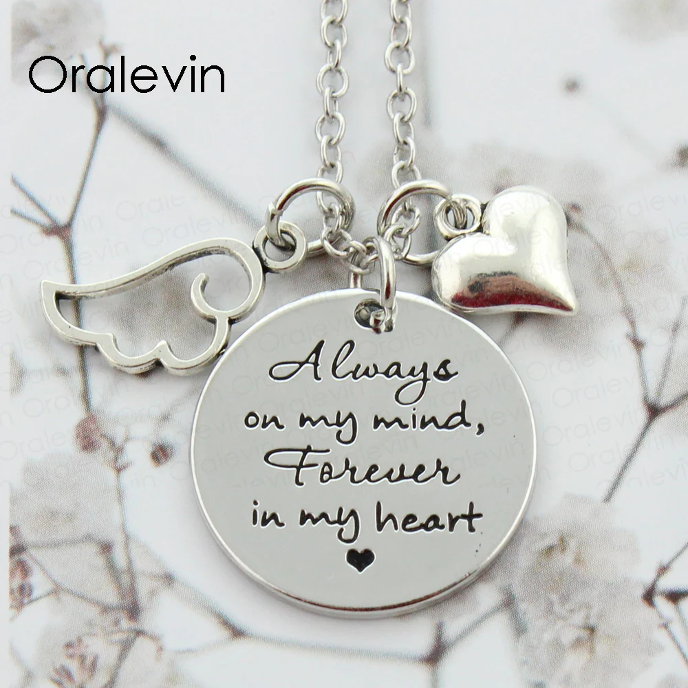 Memorial Necklace Always On My Mind Forever In My Heart Inspirational Custom Pendant Charms Necklace Gift Jewelry 22mm Ln311 Pendant Necklaces Aliexpress