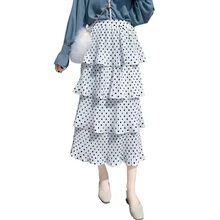 Женские юбки в горошек летние новые шифоновые длинные юбки с оборками сексуальные офисные женские элегантные винтажные юбки наивысшего качества