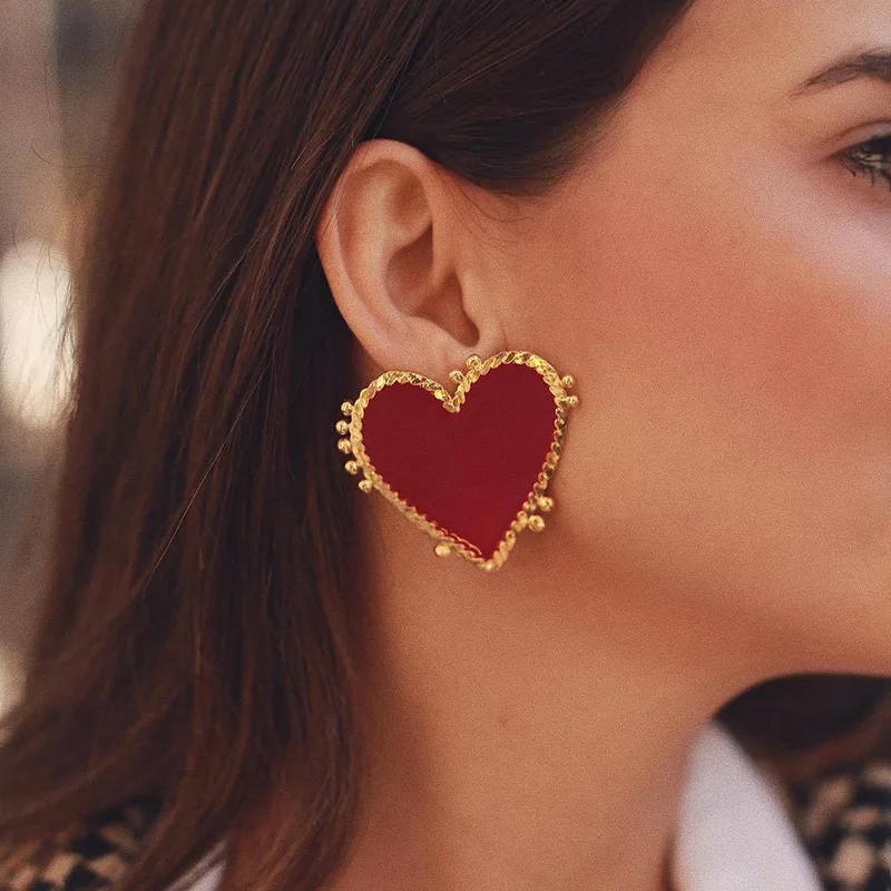 

2019 New Design Punk Gold Red Acrylic Heart Drop Earrings For Women Bohemian Big hyperbole Dangle Earring Statement Jewelry