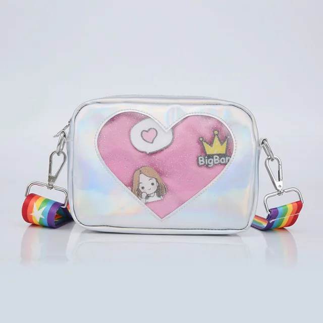 Holographic Crossbody Shoulder Bag Heart Window Ita Leather Holographic Crossbody Shoulder Bag Heart Window Ita Leather Messenger Women Laser Purse Hologram Handbag
