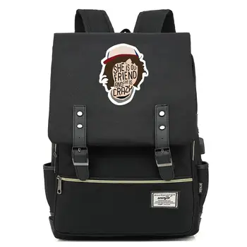 

16 Inch She is Our Friend and she is Crazy Designer Backpack Book Bags Shoulder Bag Travel Backbags USB Port Belt Buckle Mochila