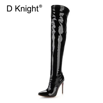 

Sexy Steel Pipe Dance Boots Plus Size 33-48 Patent Leather Over The Knee Boots Fashion Side Zip Platform High Heels Shoes Woman
