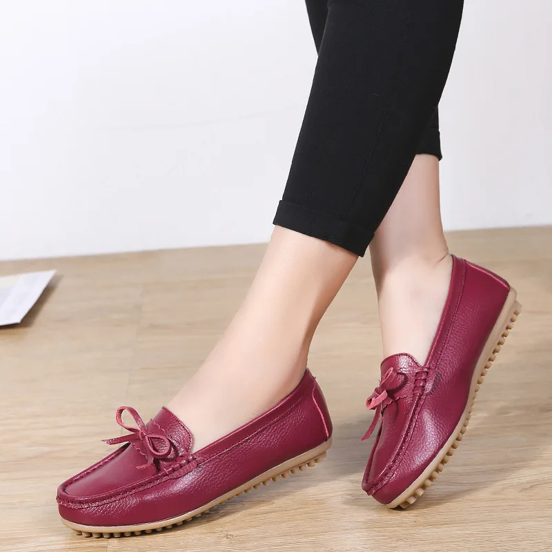 

Casual Sneakers Women Shoes Flats Genuine Leather Shoes Woman Slip On Shoes Ladies Loafers Bow Knot Low Heel Moccasins Footwear