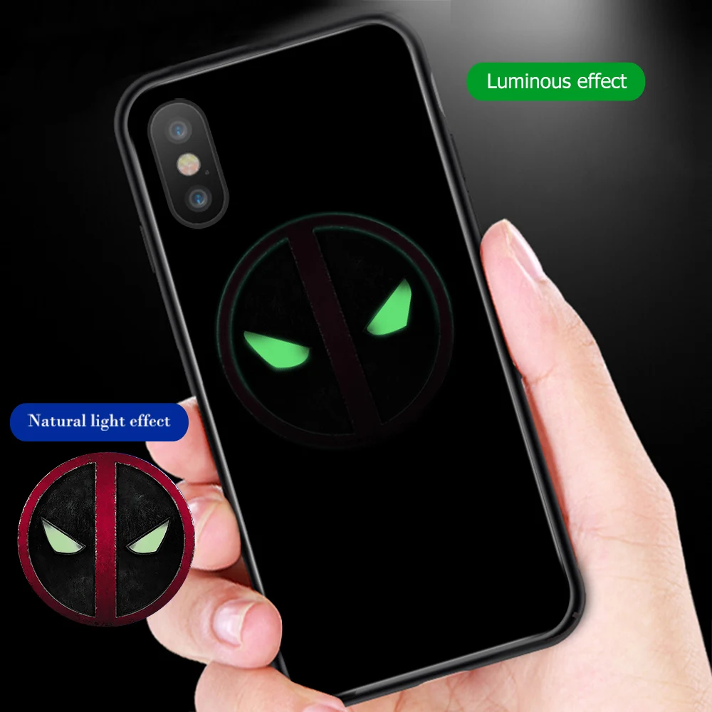 

ciciber Phone Case For iphone 11 Pro Max XS MAX X XR Luminou Glass Cover for Iphone 7 8 6 6S Plus Marvel Iron Man Deadpool Funda