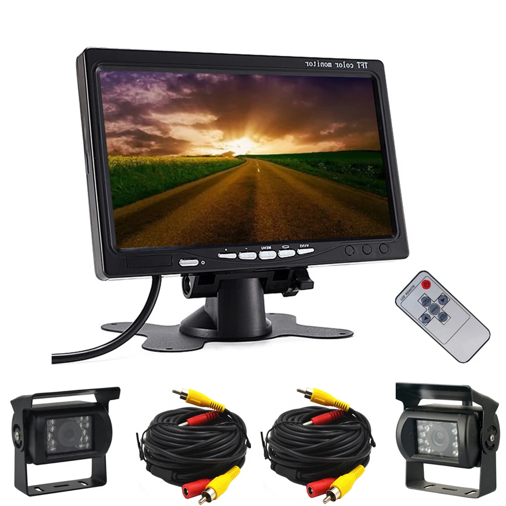 imágenes para De doble Cámara de Reserva y 7 "LCD Car Monitor de Visión Trasera Kit para Bus Camión RV 18 IR LED de Visión Nocturna Impermeable Cámara de Marcha Atrás imágenes para De doble Cámara de Reserva y 7 "LCD Car Monitor de Visión Trasera Kit para Bus Camión RV 18 IR LED de Visión Nocturna Impermeable Cámara de Marcha Atrás