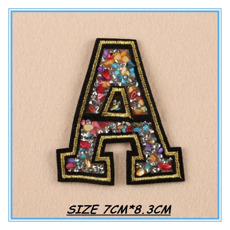 

DOUBLEHEE154 English Letters A Patches Crystal Embroidered Iron On Patch For Clothing Sticker Badge Paste For Clothes Bag Pants
